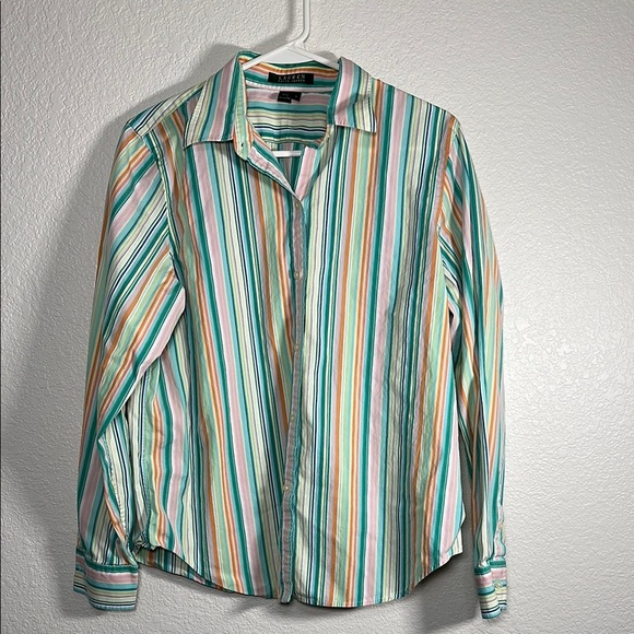 Lauren Ralph Lauren Green and Pink Casual Button Down Shirt Large - Picture 1 of 5